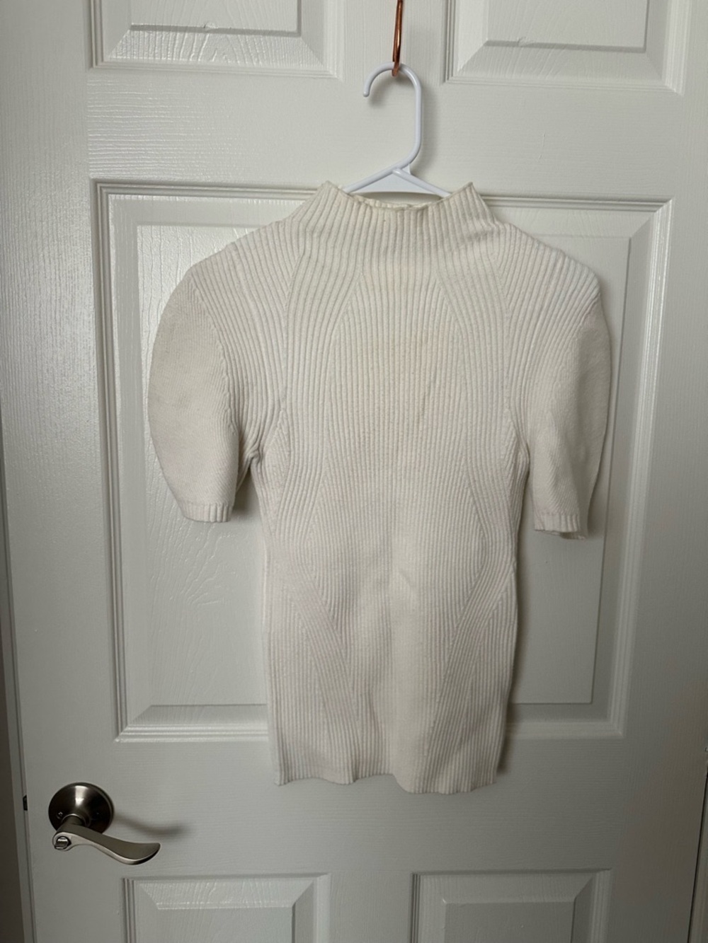 Anthropologie Maeve Cream Ribbed Mock-Neck Top